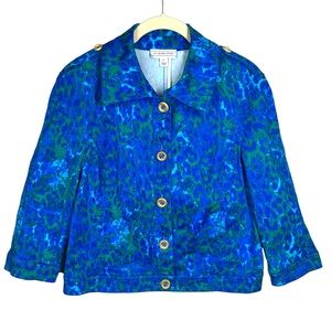 ST. JOHN Sport Leopard Blue Green Denim Jacket Size Small